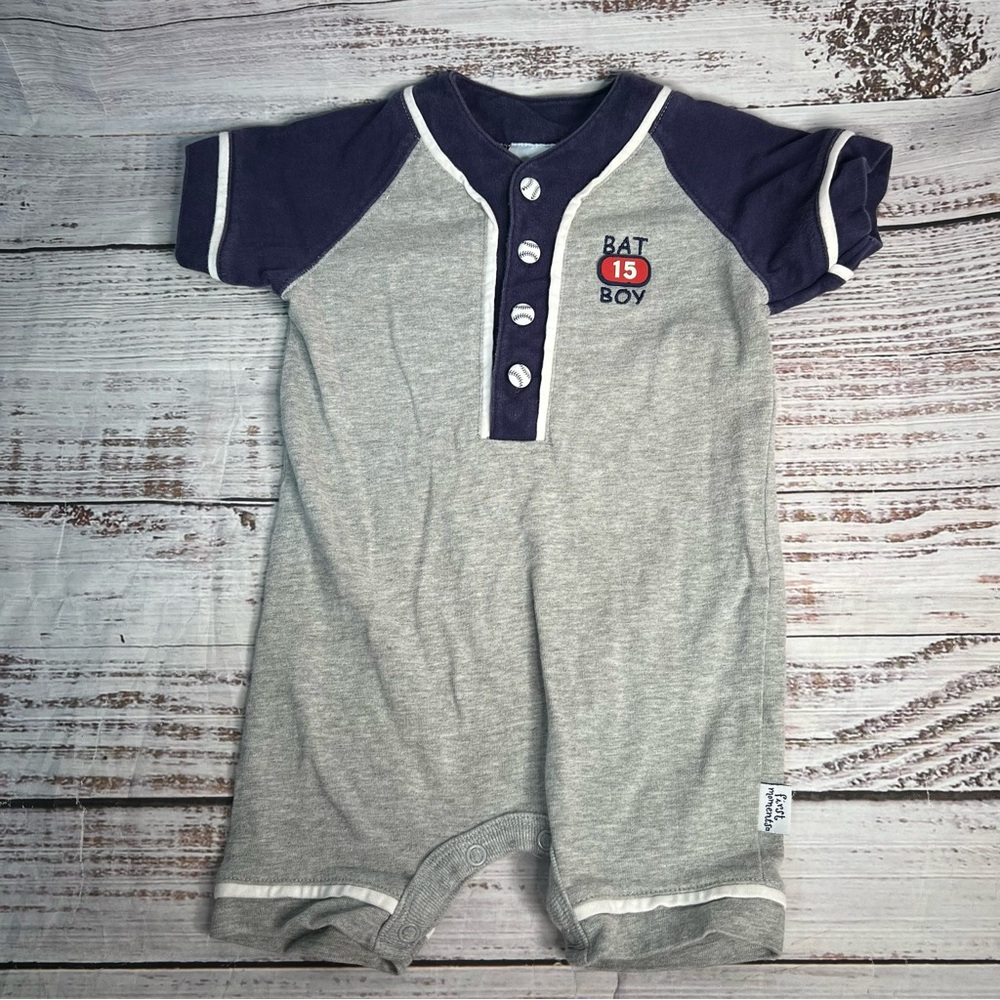 First Moments‎ 3-6 Months Bat Boy One Piece Romper Shorts Baseball